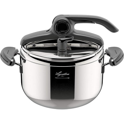 Lagostina Mia Lagoeasy'UP Pentola a Pressione 5 L in Acciaio Inox 18/10 Ø 22 cm, Pentola Induzione e Gas, Coperchio con Apertura Facilitata, Fondo a tre Strati, Lavabile in Lavastoviglie