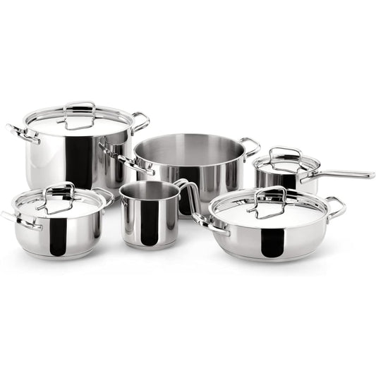 Lagostina Sfiziosa Set of Induction, Gas and Oven Pots in 18/10 Stainless Steel, 10 Pieces, Lagoseal Plus Triple Layer Base