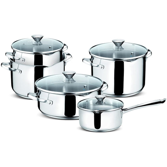 Lagostina Smart Set of Induction, Gas and Oven Pots in 18/10 Stainless Steel, 9 Pieces, Lagoseal Plus Triple Layer Base, Cookware Set