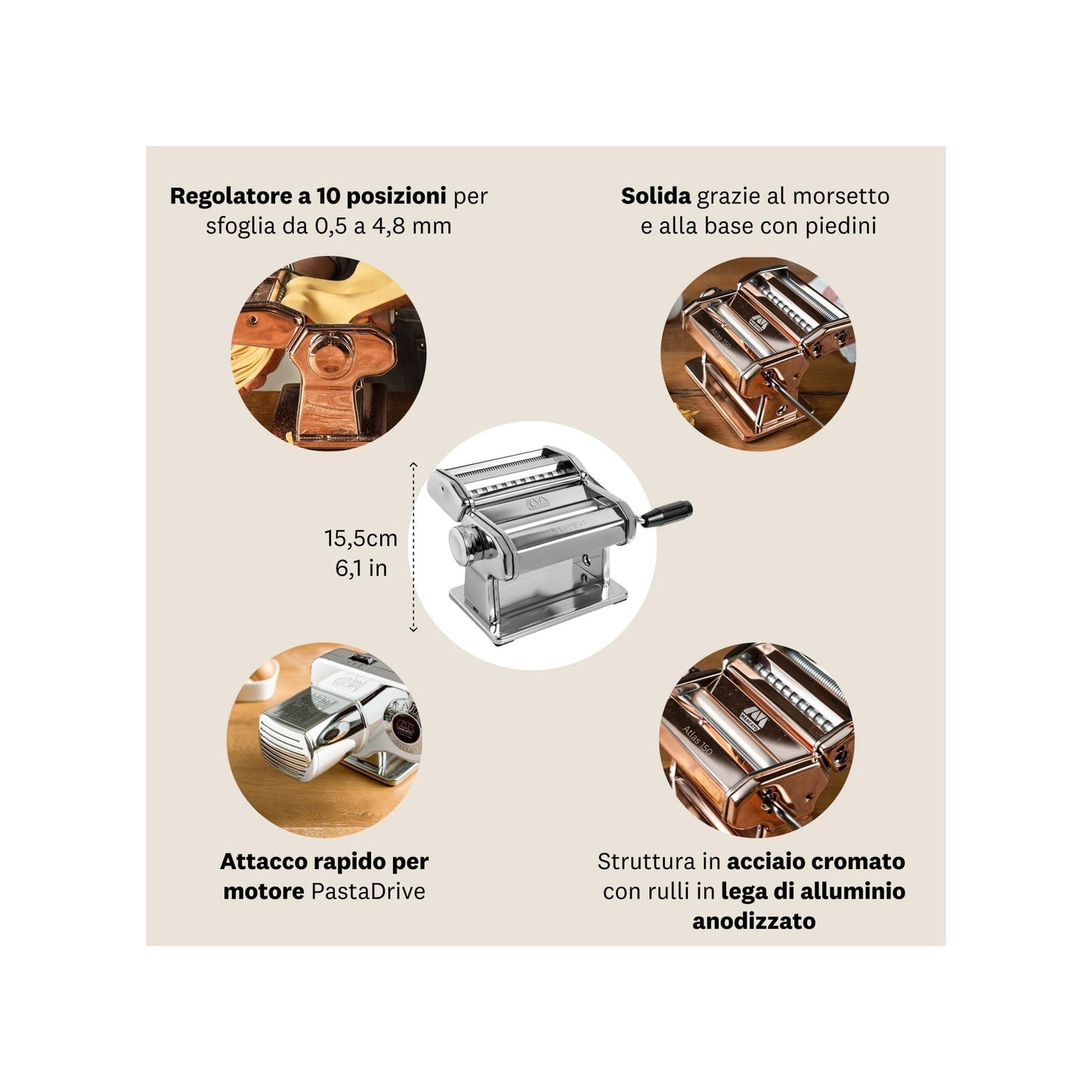 Marcato Macchina per la Pasta Atlas + Plus 150 Rame – Linea Premium