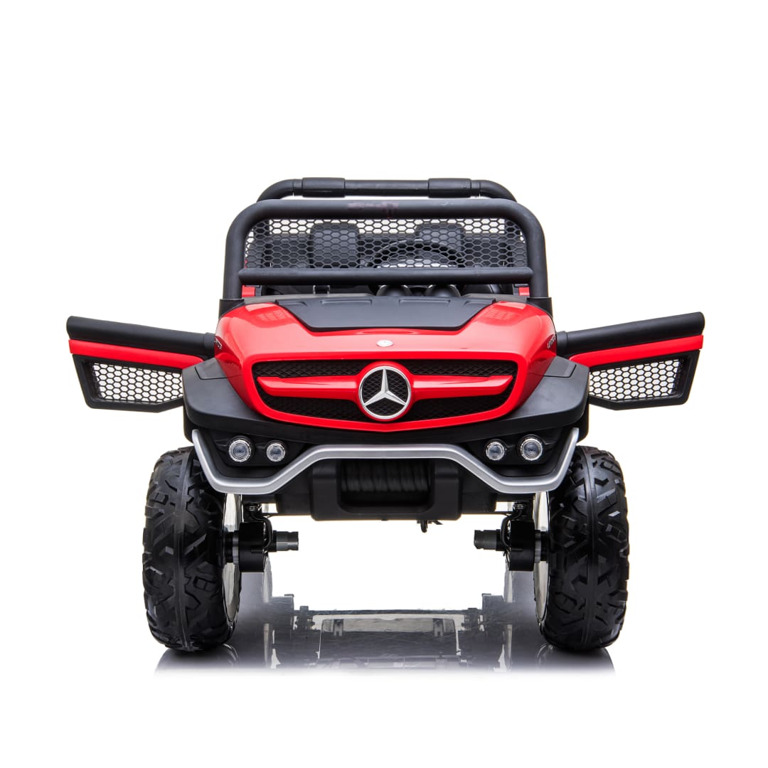 Coche correpasillos eléctrico Mercedes Benz Unimog para niños + TV con pantalla táctil