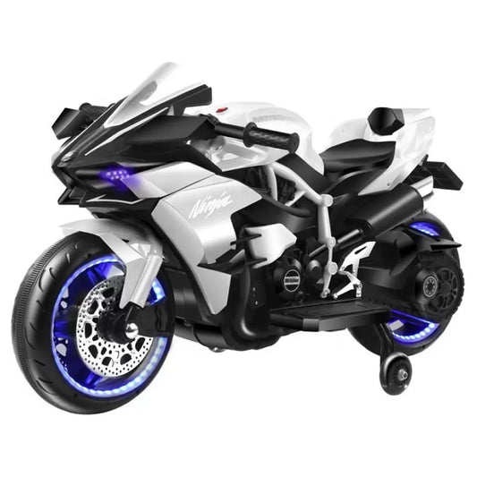 NEW Ninja Kawasaki Electric Motorcycle for Children 12v Light Up Wheels, DOUBLE PLUS MOTOR 45W EACH