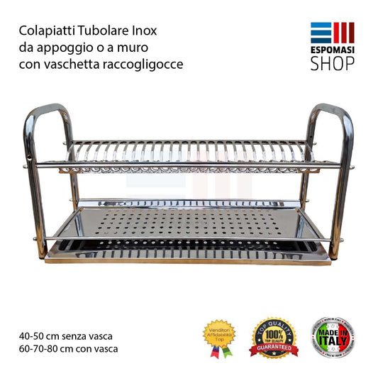 Scolapiatti da Appoggio o Muro in Acciaio Inox AISI 430 Varie Dimensioni 40 50 60 70 80 cm
