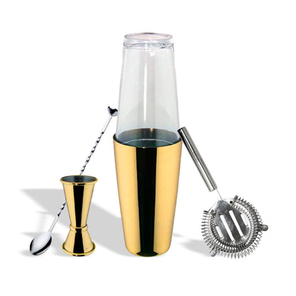 4 Piece Cocktail Set Stirring Spoon / Jigger / Shaker / Strainer Filter