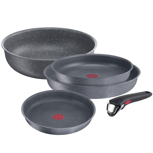 Lagostina Ingenio Mineral Green Induction 5 Piece Set with Removable Handle, 3 Frying Pans Ø 22, 24 and 28 cm, 1 Wok Ø 28 cm CONVENIENCE FORMAT