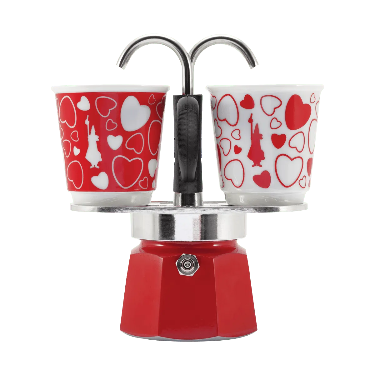Bialetti Mini Express Cuore 2 Tazze Moka – Caffettiera con Tazzine Incluse, Set Regalo Coppia, Alluminio Originale, Gas No Induzione