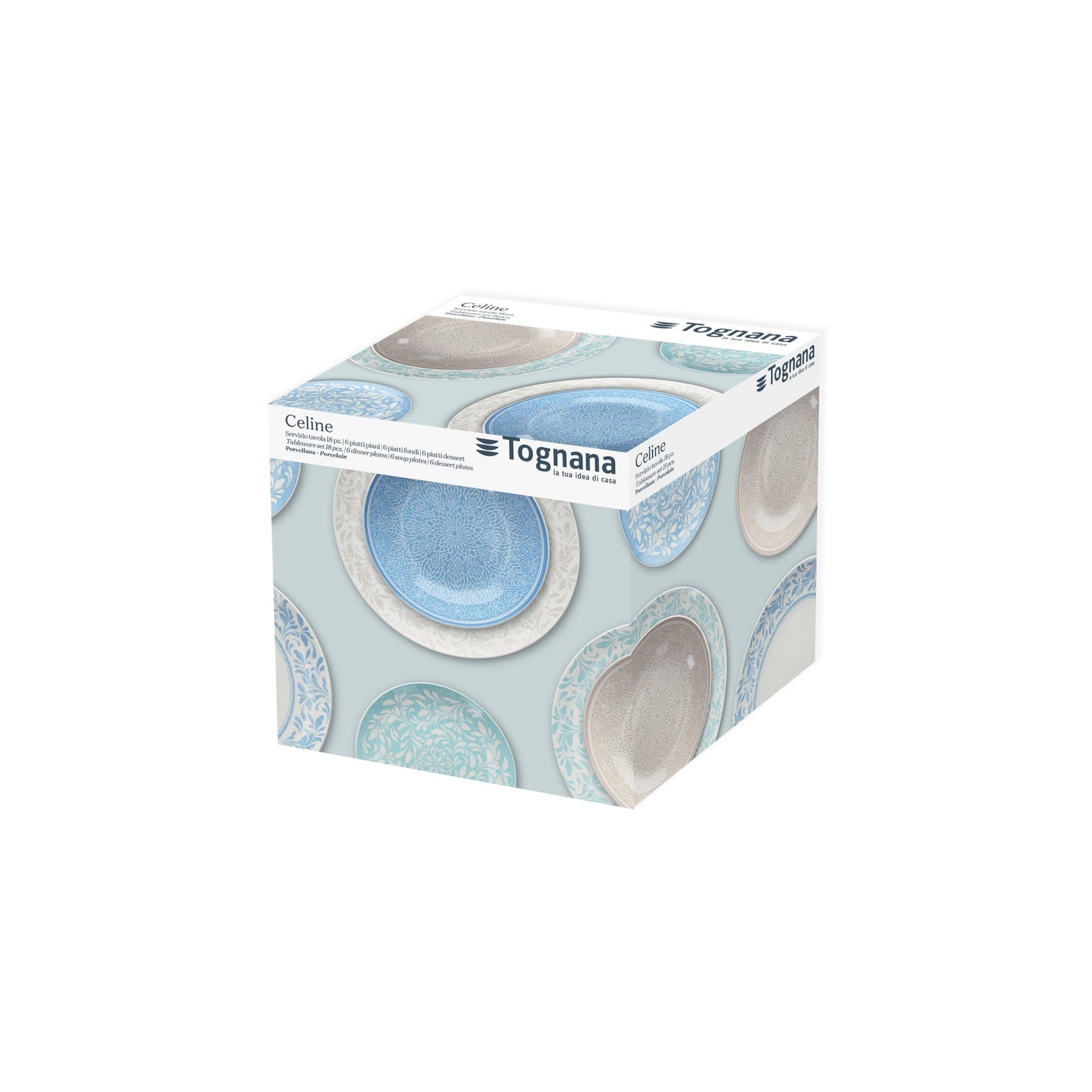 Tognana Servizio Tavola Madison Celine 18 Pezzi in Porcellana Multicolor – Set Piatti 6 Persone Adatto Anche a Lavastoviglie e Microonde