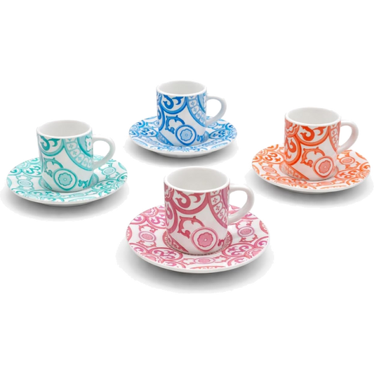 Bialetti Set 4 Tazzine Espresso con Piattino Sunset Infinity in Porcellana Colorata