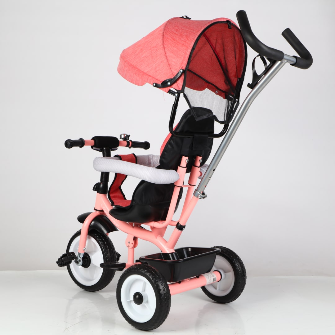 Mondo Toys Strolly Spin - Triciclo Passeggino 3 In 1 Per Bambini Da 10 Mesi A 3 Anni (Rosa) Con Sedile Girevole, Tenda Parasole E Zaino
