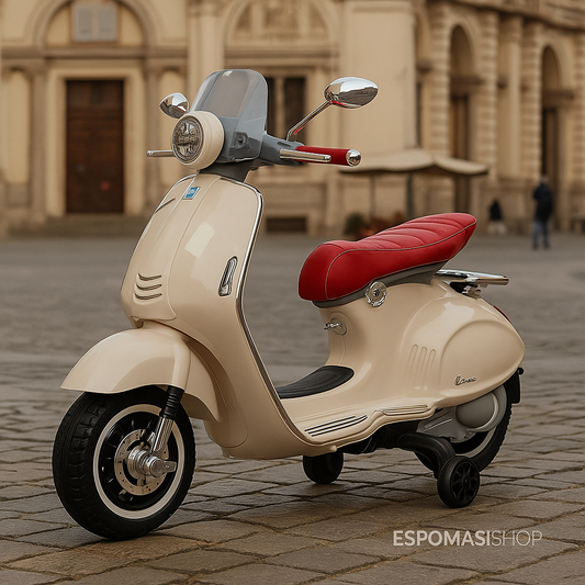 Moto Elettrica per Bambini Vespa 946 12V Ufficiale Piaggio Sedile in Pelle