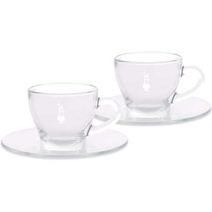 Bialetti Set 2 Tazzine Espresso in Vetro con Piattino 75 ml – Tazze Caffè Trasparenti Eleganti Design Italiano