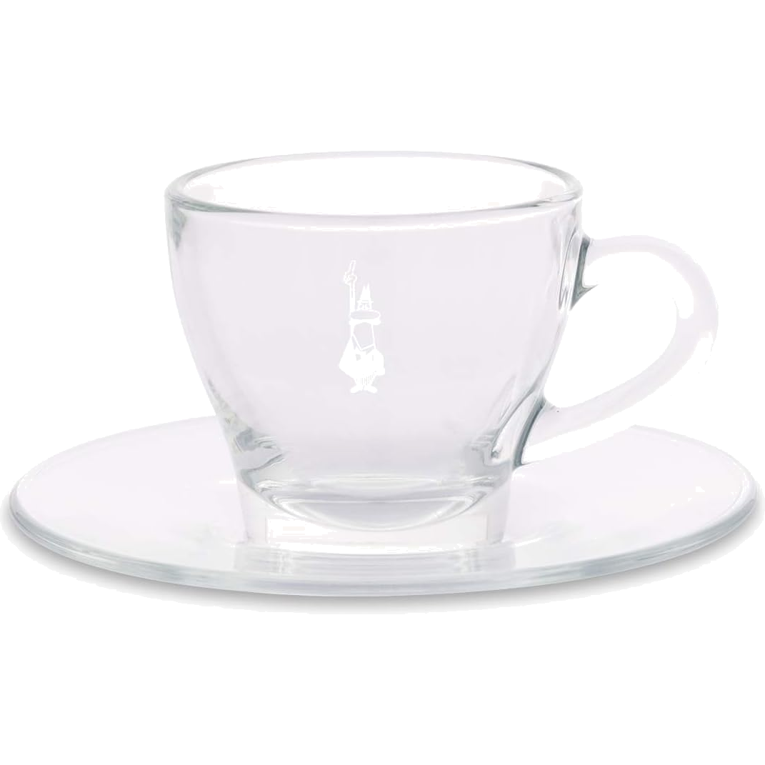 Bialetti Set 2 Tazzine Espresso in Vetro con Piattino 75 ml – Tazze Caffè Trasparenti Eleganti Design Italiano