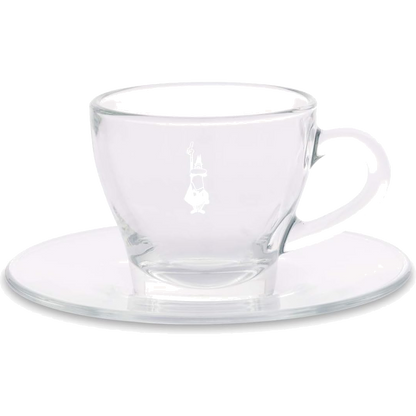 Bialetti Set 2 Tazzine Espresso in Vetro con Piattino 75 ml – Tazze Caffè Trasparenti Eleganti Design Italiano