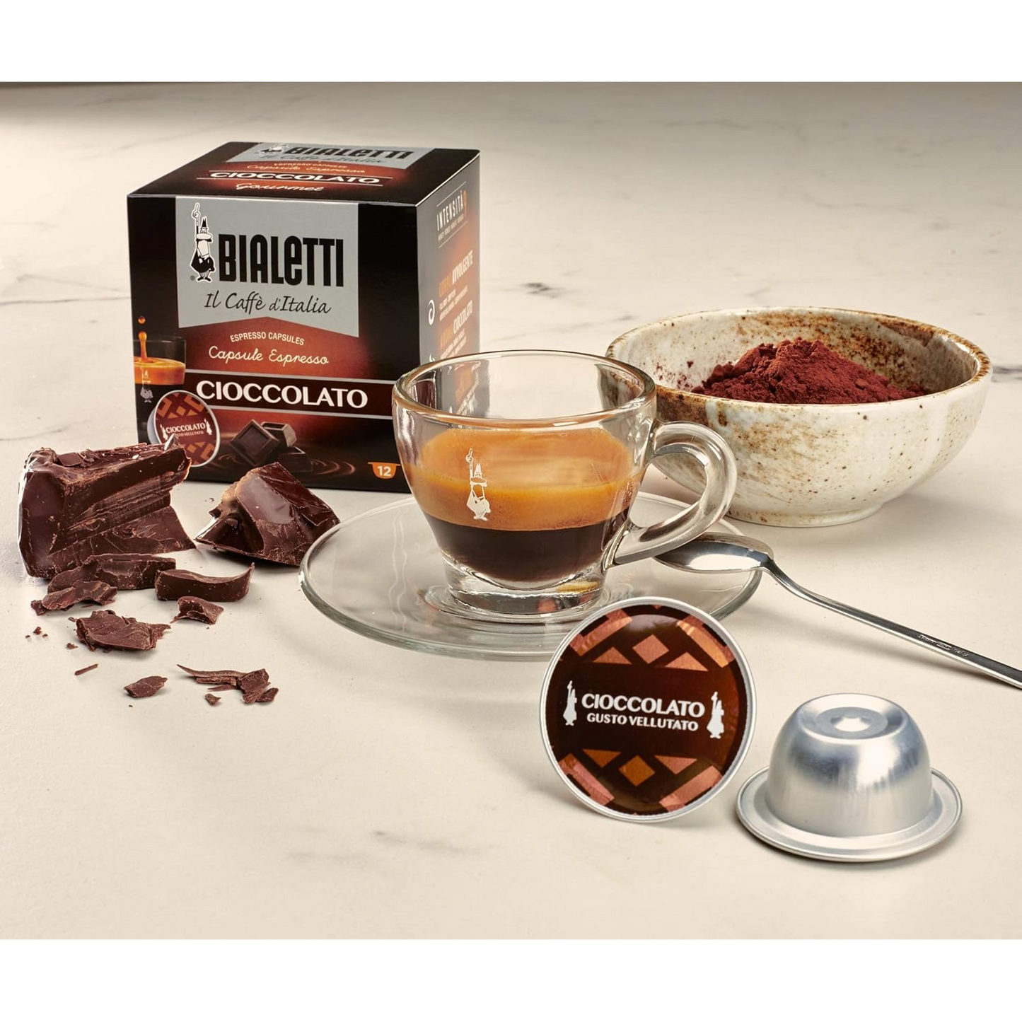Bialetti Set 2 Tazzine Espresso in Vetro con Piattino 75 ml – Tazze Caffè Trasparenti Eleganti Design Italiano