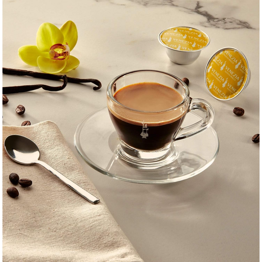 Bialetti Set 2 Tazzine Espresso in Vetro con Piattino 75 ml – Tazze Caffè Trasparenti Eleganti Design Italiano