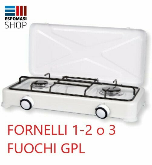 Fornello Gas GPL Fornellino da Campeggio Cucina Portatile 1 2 3 Fuochi e Coperchio