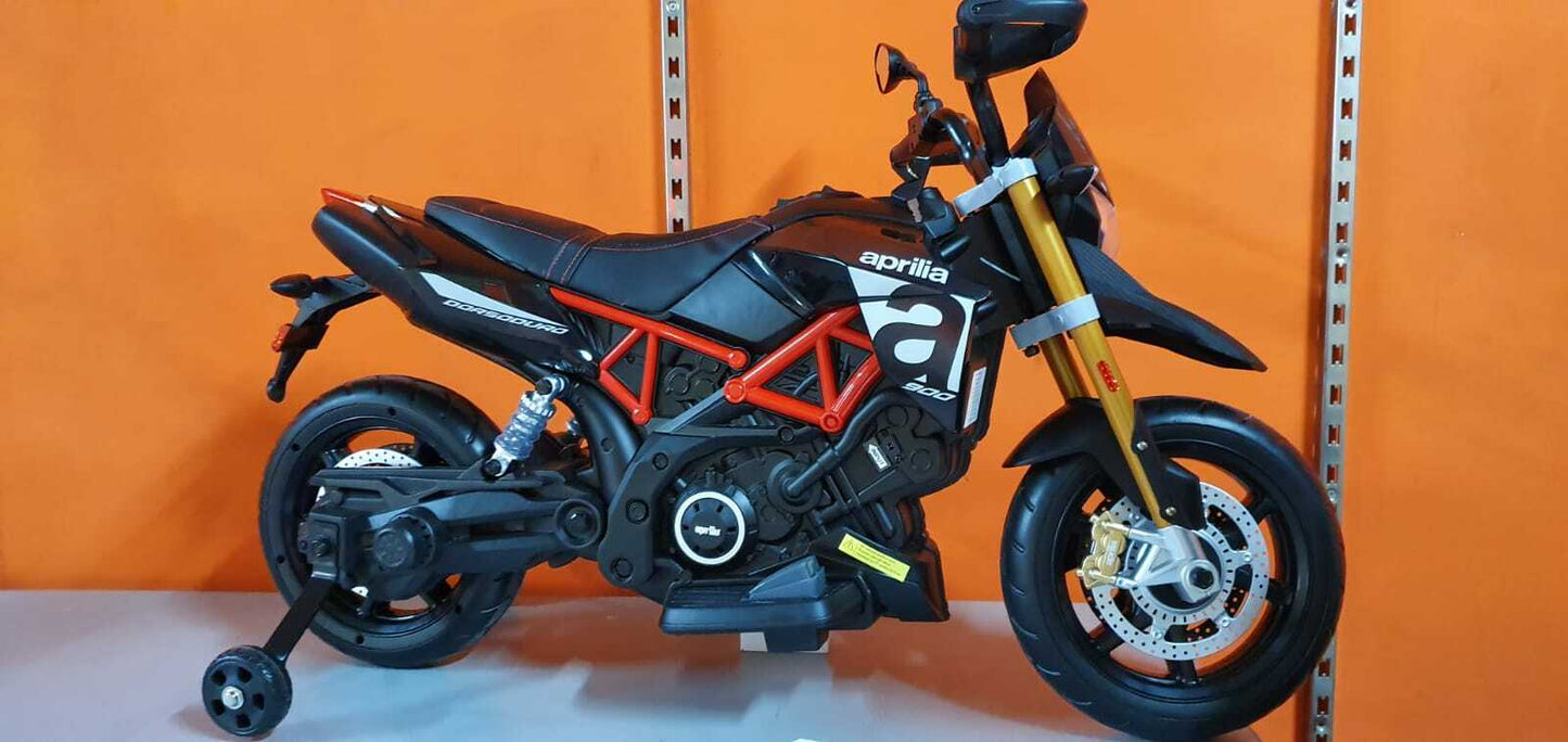 Moto Motocicletta Elettrica per Bambini Motocross Aprilia Dorsoduro 12v Ufficiale con Bluetooth