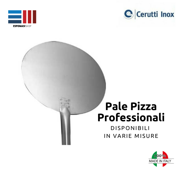 Pala para pizza de acero inoxidable, perforada y entera, DIÁMETRO 25 CM con mango deslizante Made in Italy Cerutti Inox