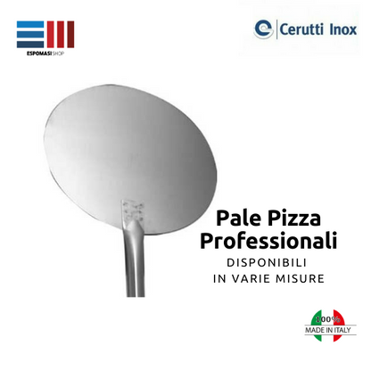 Pala para pizza de acero inoxidable, perforada y entera, DIÁMETRO 25 CM con mango deslizante Made in Italy Cerutti Inox