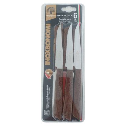 Set de 6 Cuchillos de Mesa para Pizza y Bistec en Madera Inoxbonomi