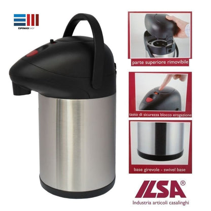 Ilsa Caraffa Termica con Erogatore a Pompa Pressione Acciaio Inox 2,5L - 3L ABS