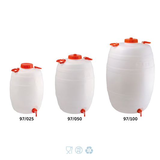 Keg Canister Bottle Equipped with Tap and Cap Various Sizes for Food 5 10 25 50 100 LITRES