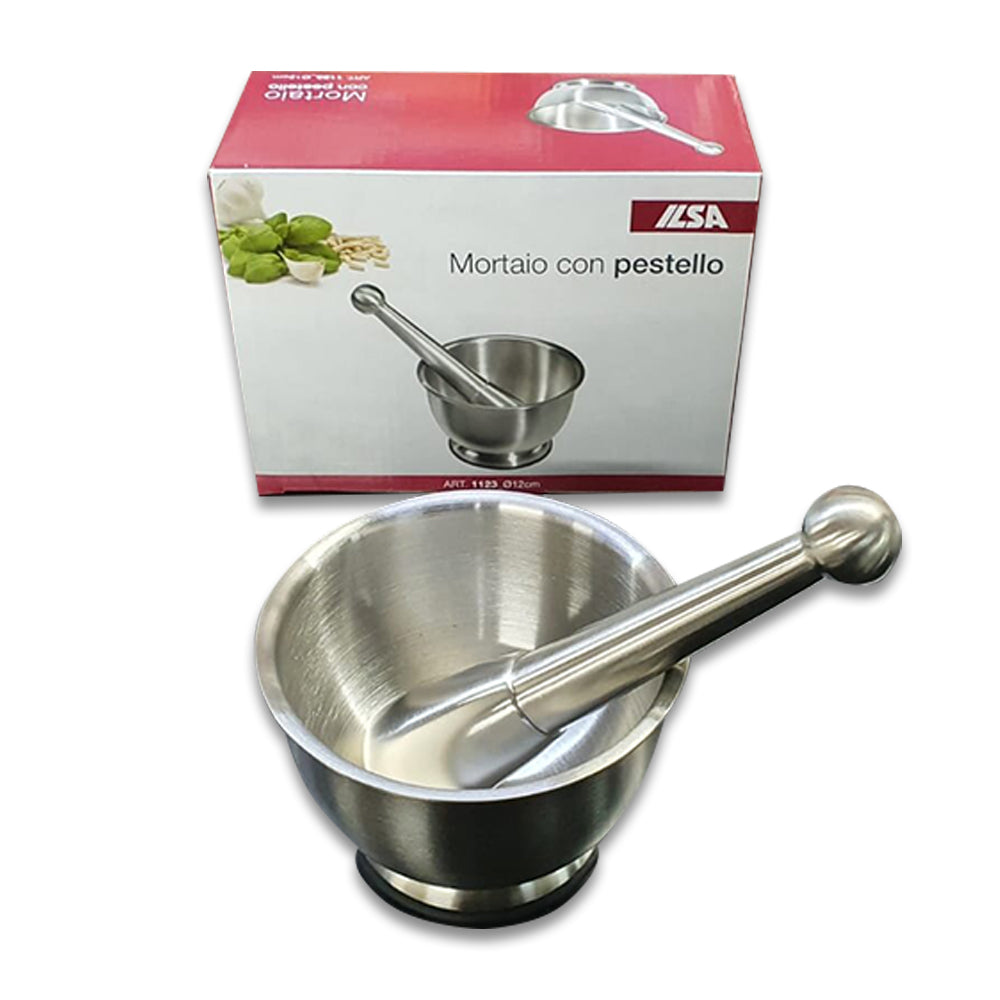 Ilsa Mortar and Pestle 18/10 Stainless Steel with Non-Slip 12 cm