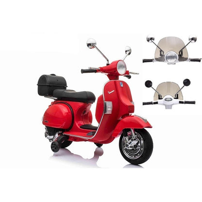 Electric Motorcycle for Children Vespa PX Piaggio 12v with Trunk Wheels and Windshield