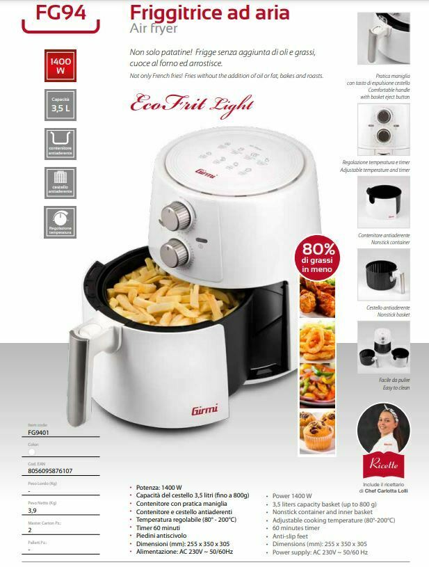 AIR FRYER FG9401 Girmi EcoFrit Light ITALY 3,5 LITERS 1400 W