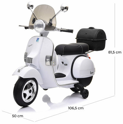 Electric Motorcycle for Children Vespa PX Piaggio 12v with Trunk Wheels and Windshield